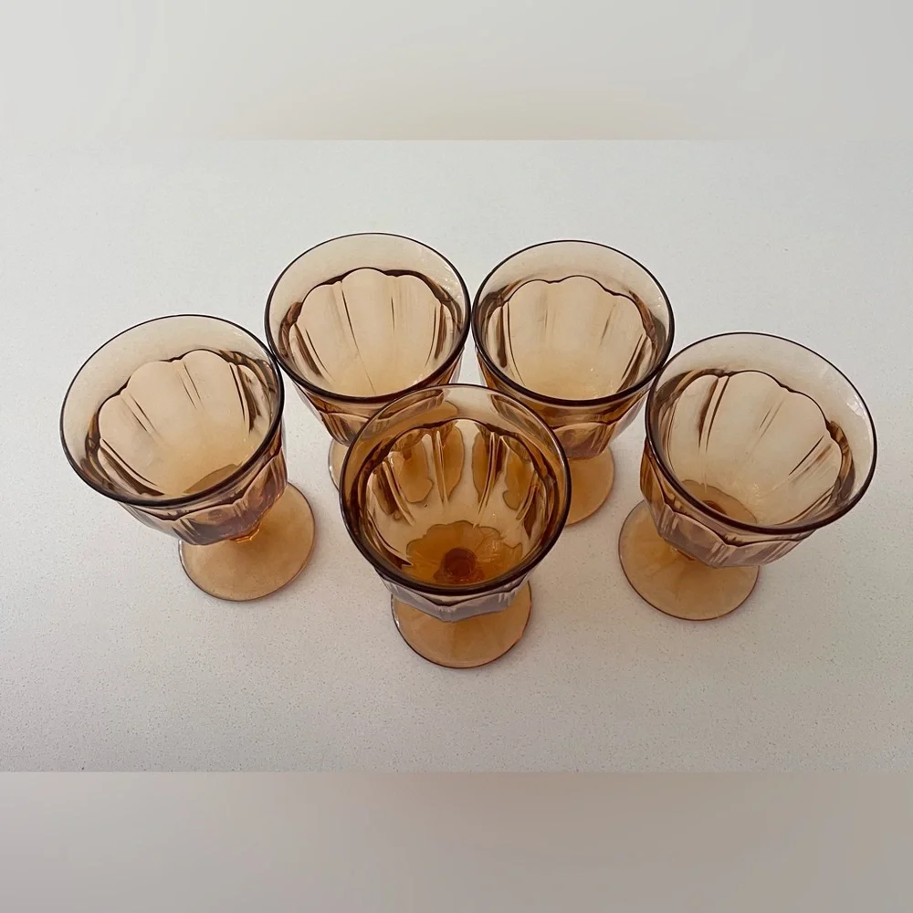 Vintage Noritake Water Goblets Provincial Amber 5.75” Japan Set of 5